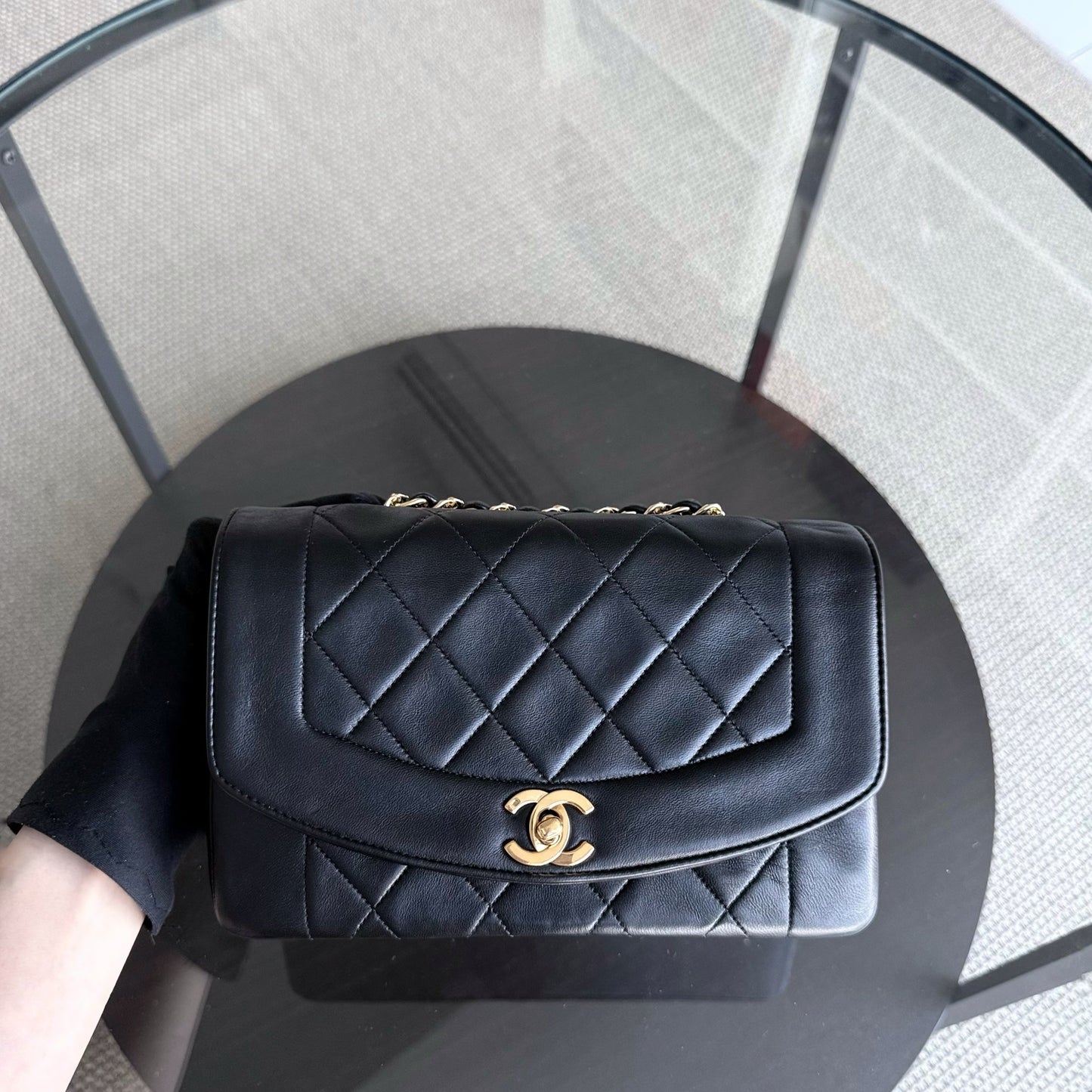 Chanel Diana   - Quilted Lambskin Black Gold Hardware Series 2