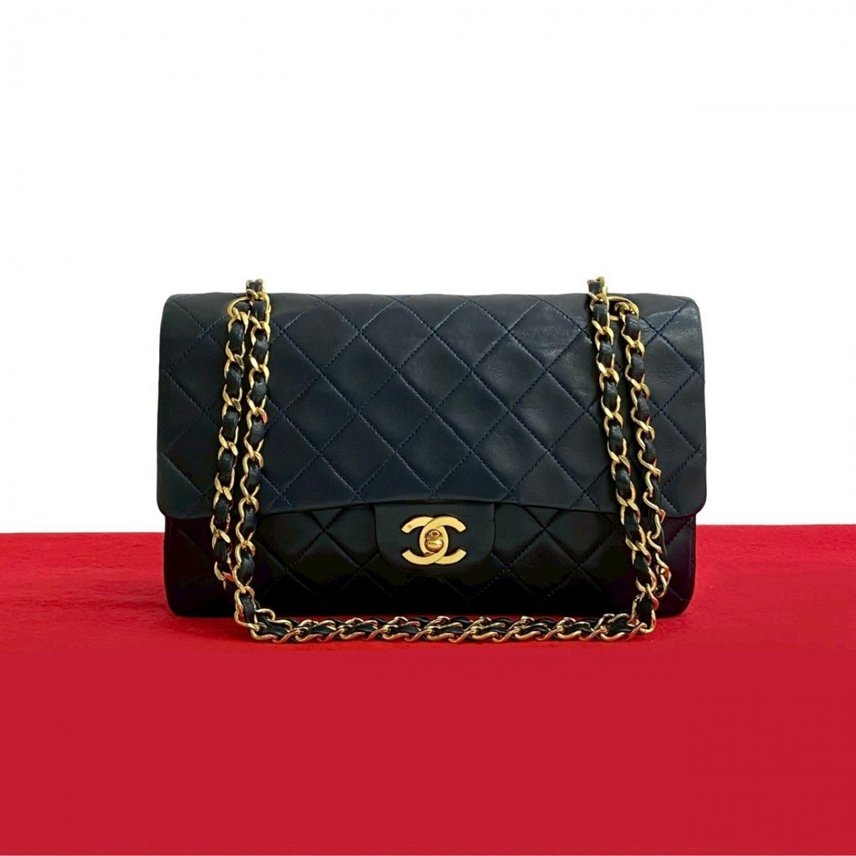 CHANEL Shoulder Bag lambskin Navy Matrasse
