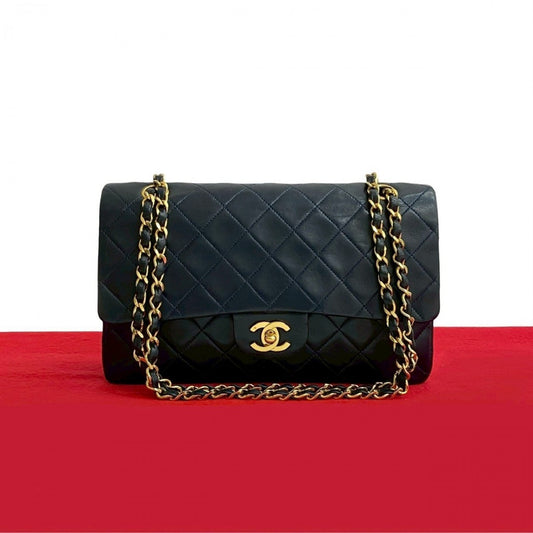 CHANEL Shoulder Bag lambskin Navy Matrasse