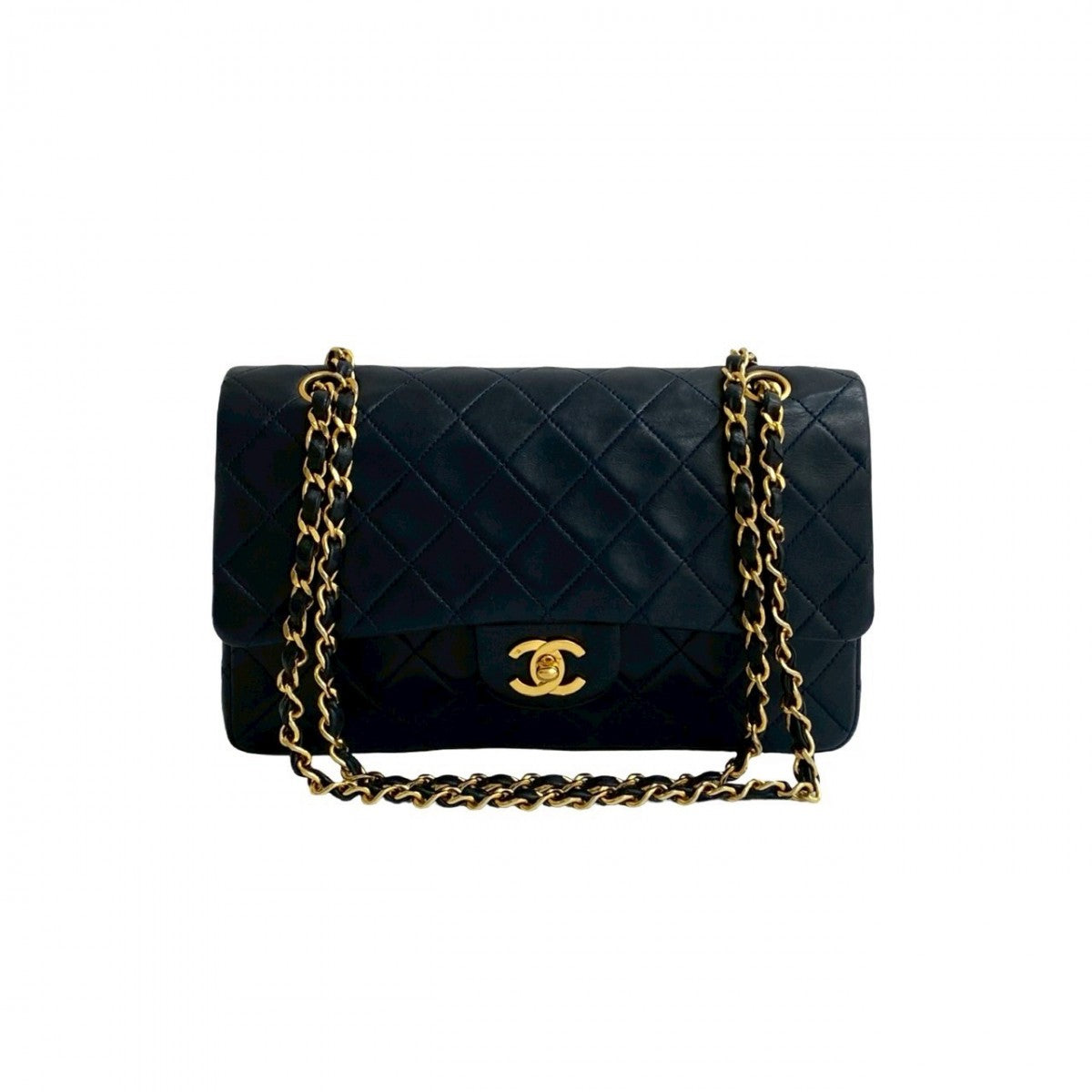 CHANEL Shoulder Bag lambskin Navy Matrasse