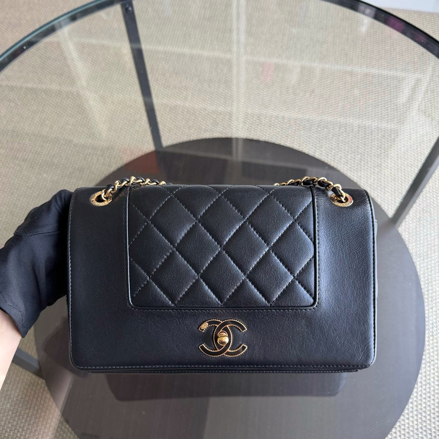 Chanel Seasonal Flap Mademoiselle  - Quilted Calfskin Black Gold Hardware Series 21