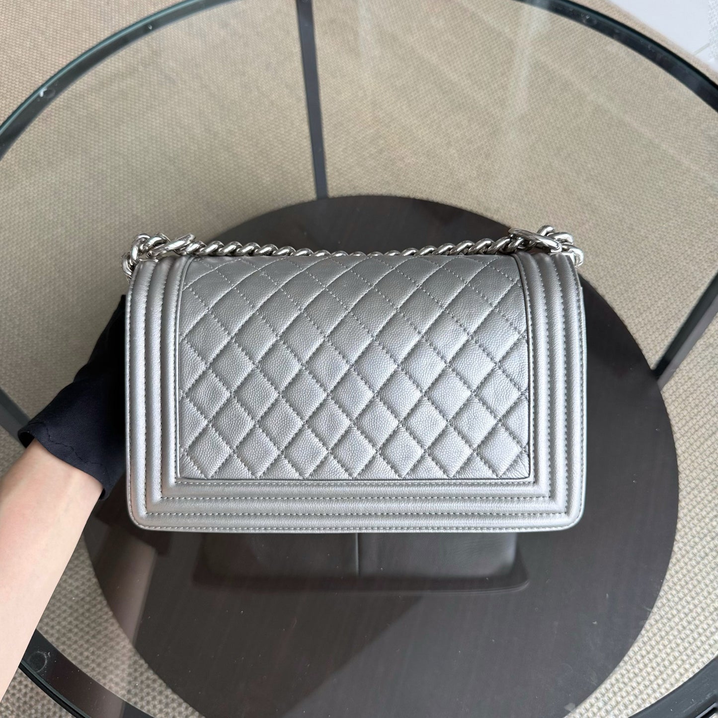 Chanel Boy Medium - Caviar 25CM Quilted Grained Calfskin Iridescent Silver Hardware Sereis 24