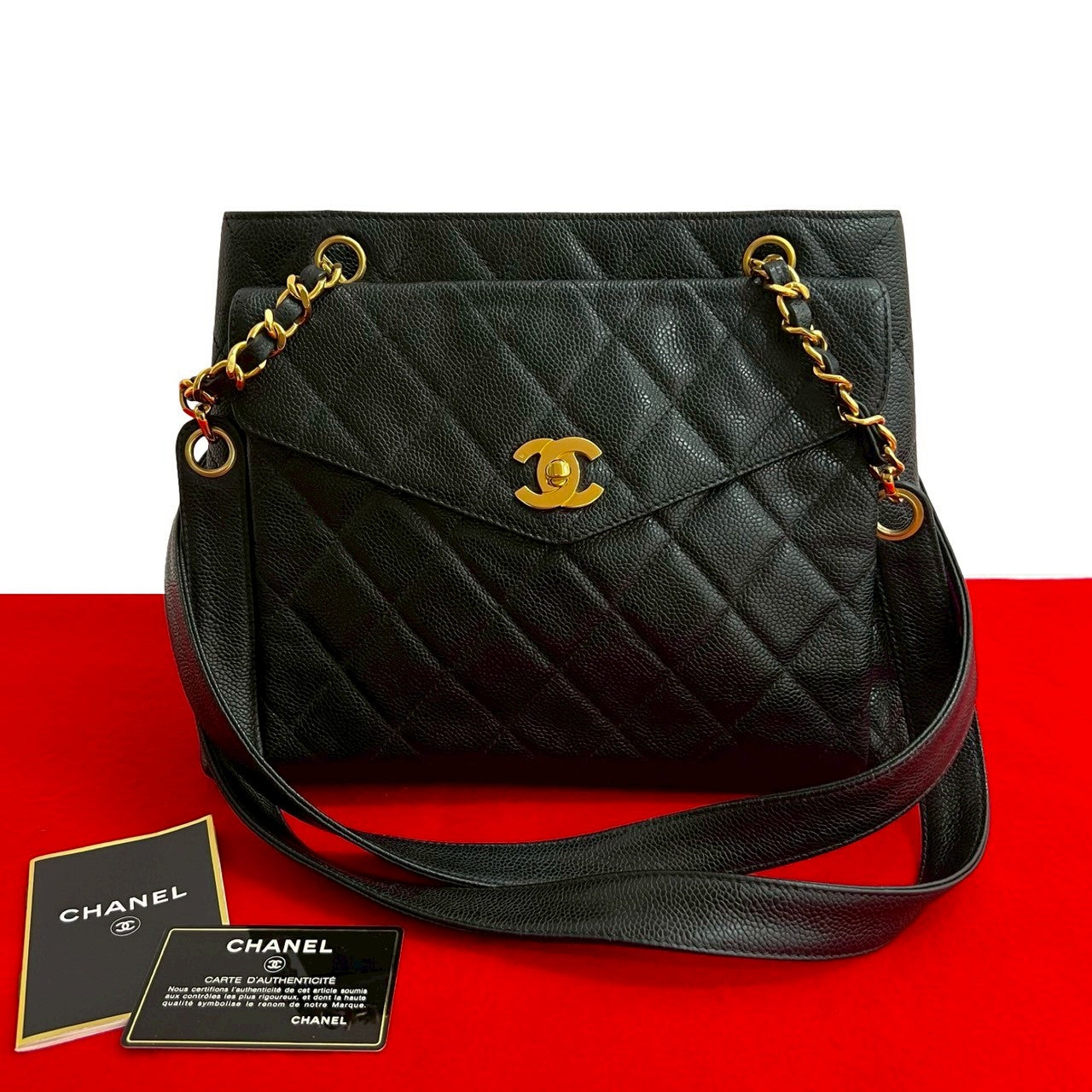 CHANEL Shoulder Bag Matt caviar skin black Matrasse