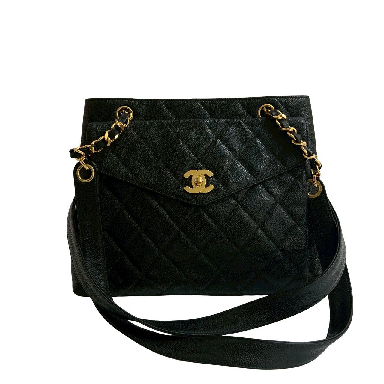 CHANEL Shoulder Bag Matt caviar skin black Matrasse