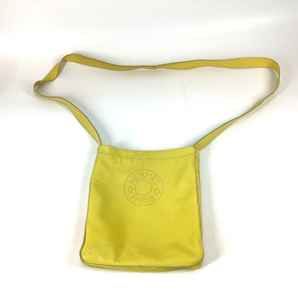 HERMES Shoulder Bag leather yellow Punching logo Crude cell Women  d