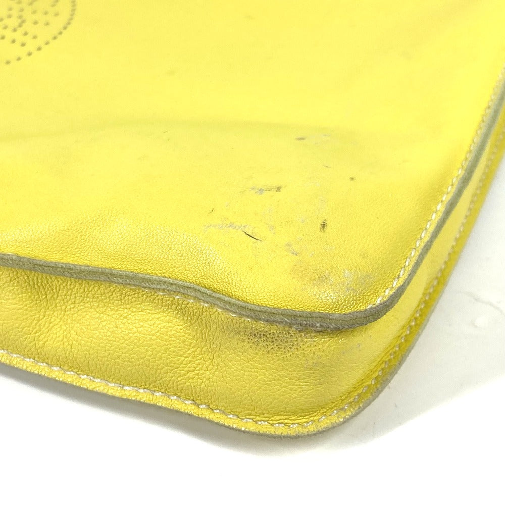HERMES Shoulder Bag leather yellow Punching logo Crude cell Women  d