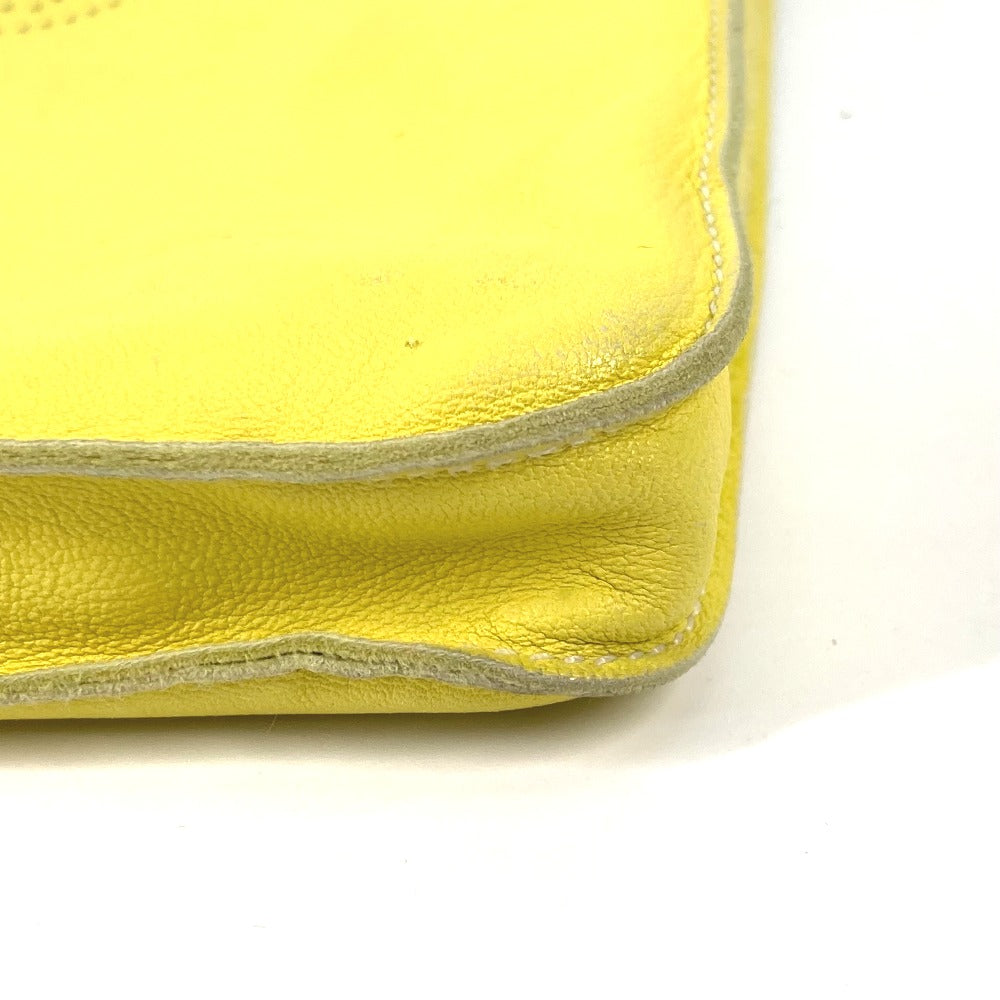 HERMES Shoulder Bag leather yellow Punching logo Crude cell Women  d