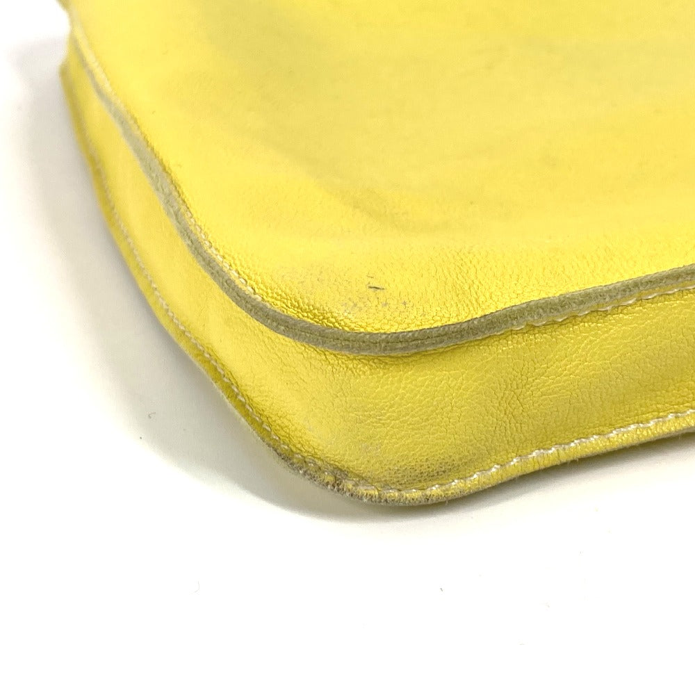 HERMES Shoulder Bag leather yellow Punching logo Crude cell Women  d