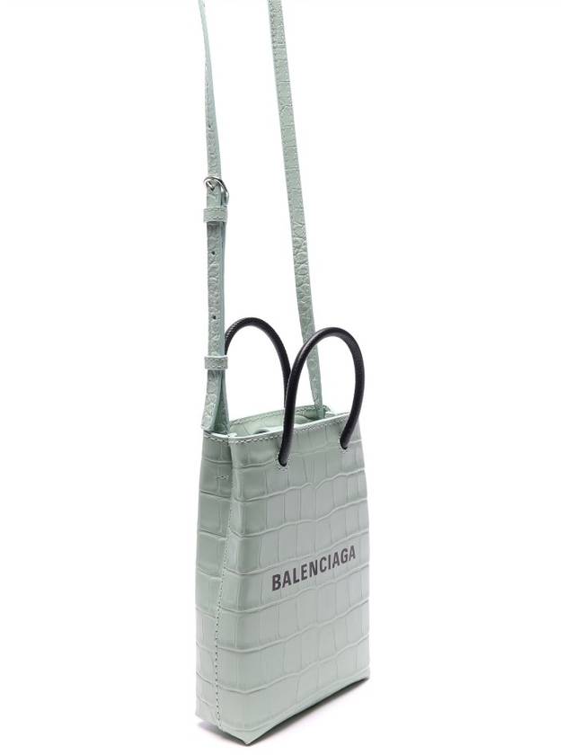 Luxury Balenciaga Trending 2025 Crocodile Embossed Phone Holder Shopping Mini Bag Light Green