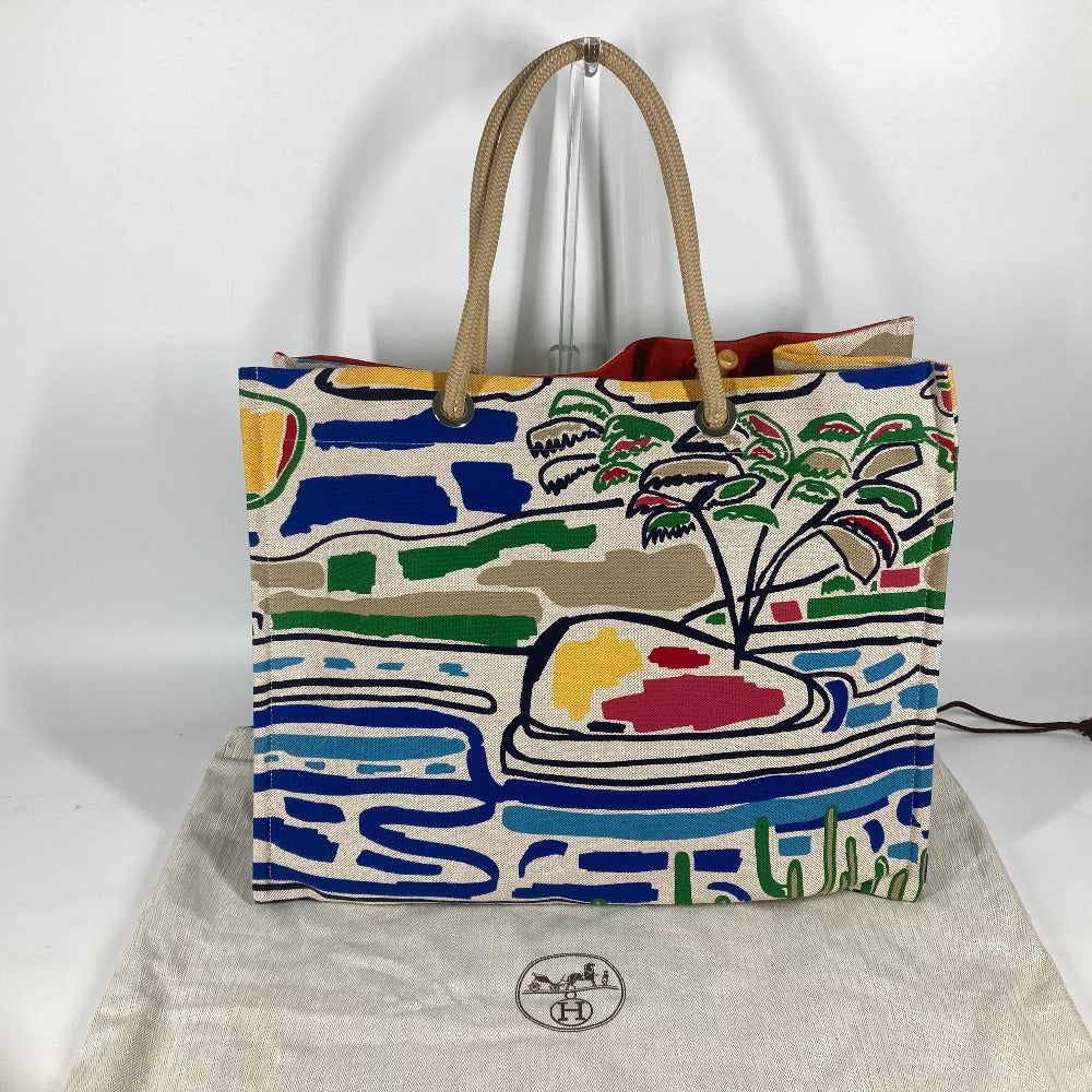 HERMES Shoulder Bag canvas multicolor beach bag bag Farniente Women  d