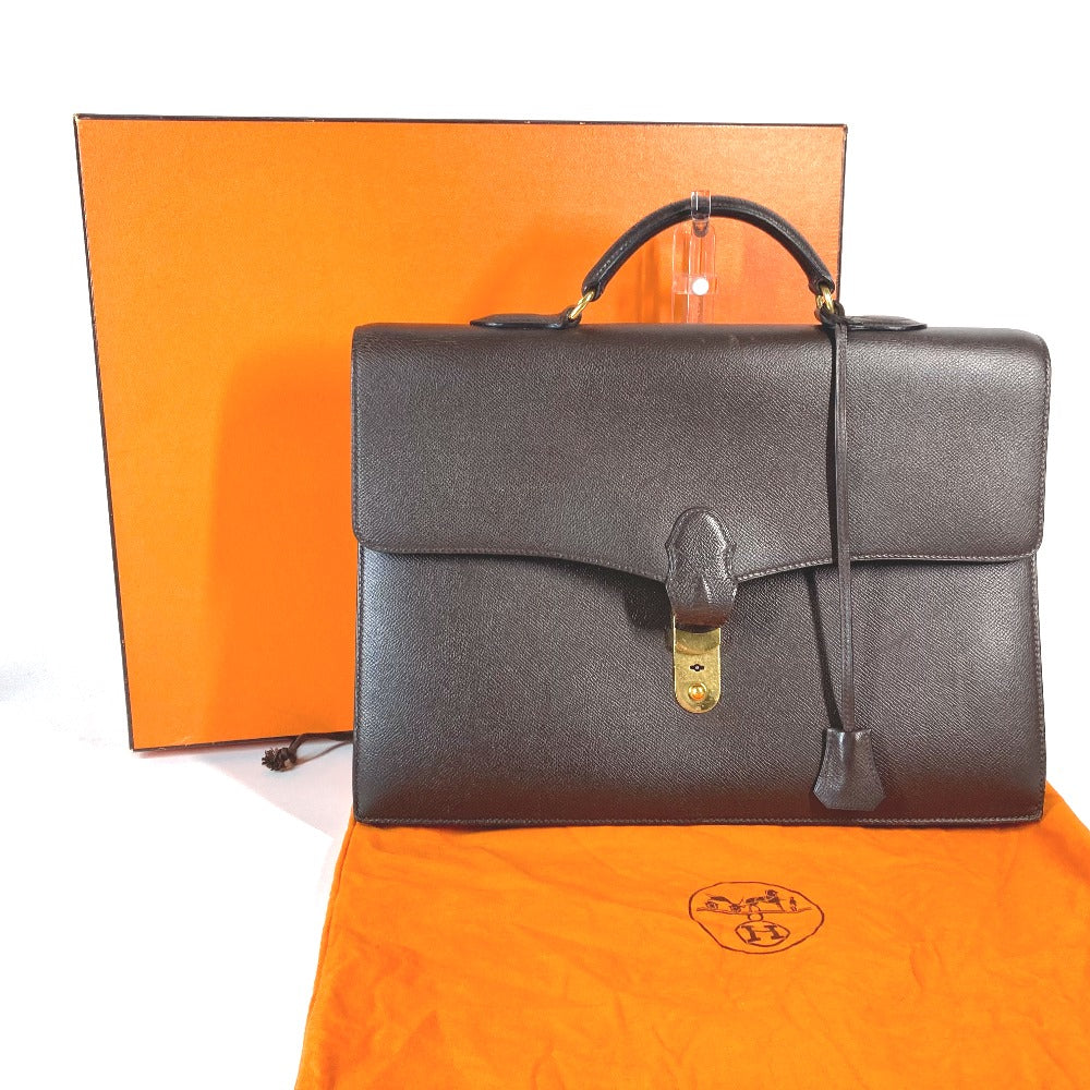 HERMES Business bag leather Brown Briefcase Terrill mens  d