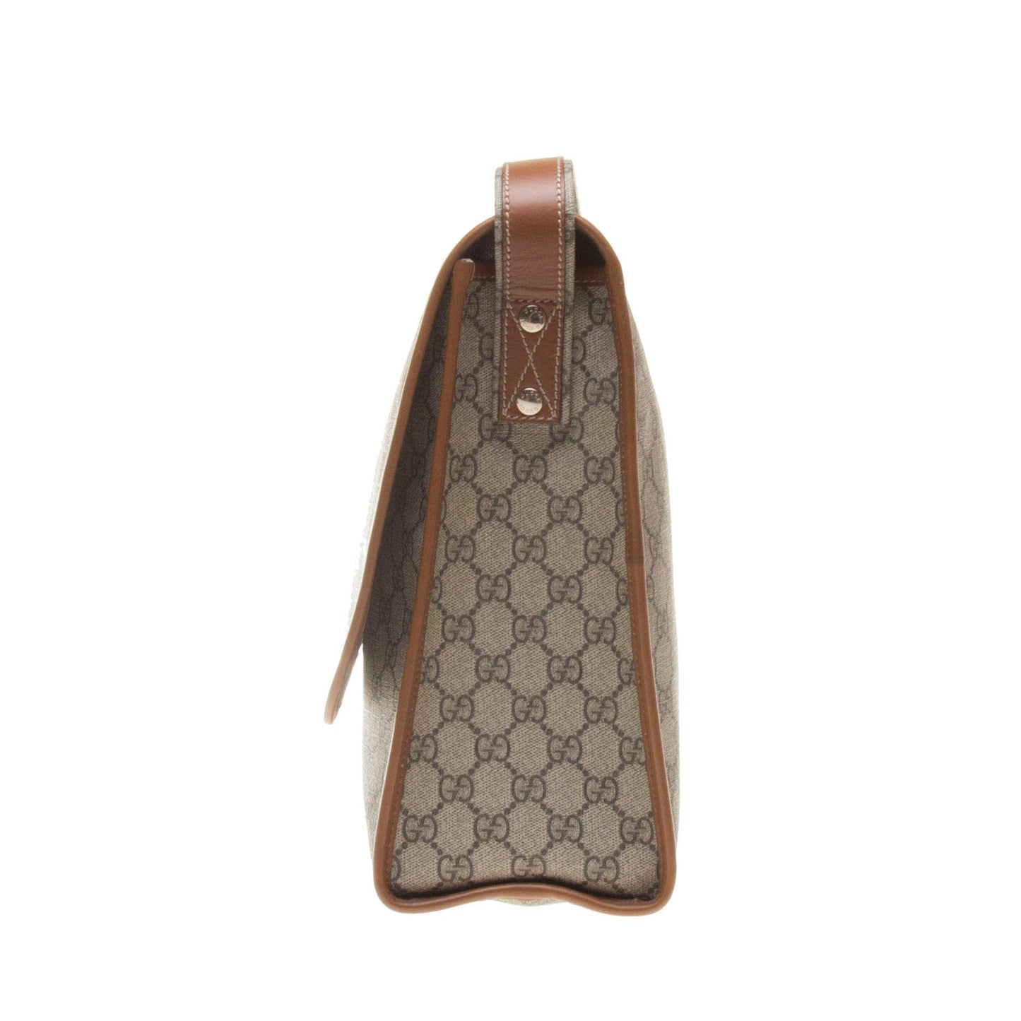 Gucci 246411 Beige/Ebony GG Supreme Canvas with Brown Leather Trim Crossbody Bag