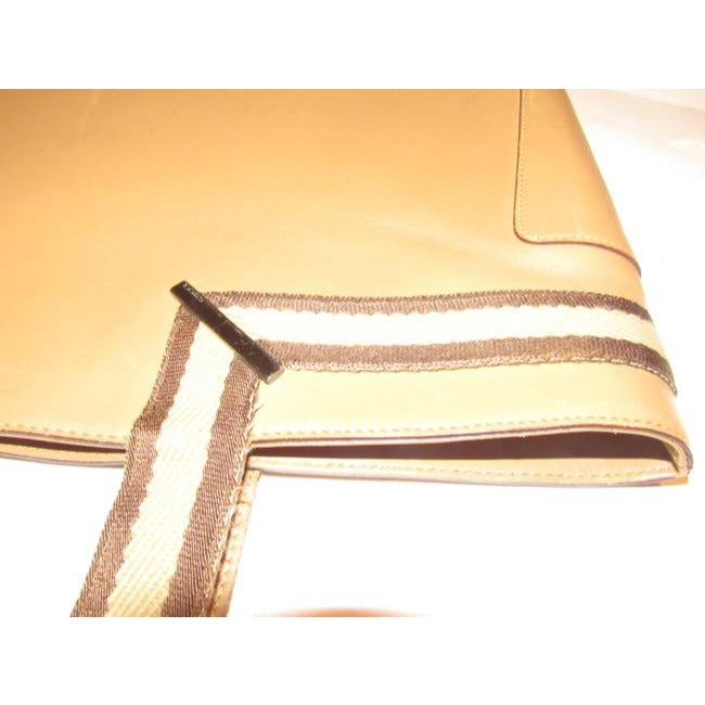Gucci   Tan Leather With Tan And Brown Striped Accents Fabric Handles