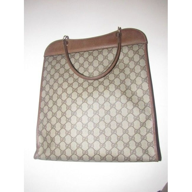 Gucci   Brown Large G Logo Print Coated Canvas And Brown Leather Tote