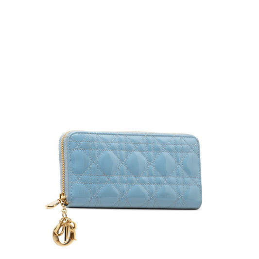 Dior Lady Round Fashner Long Wallet Light Blue Emblem  Dior