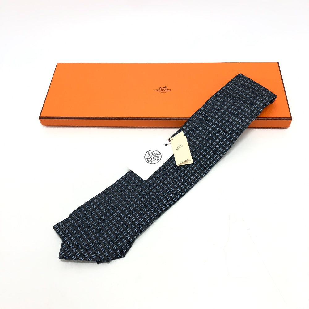 HERMES tie silk gray H logo mens  d