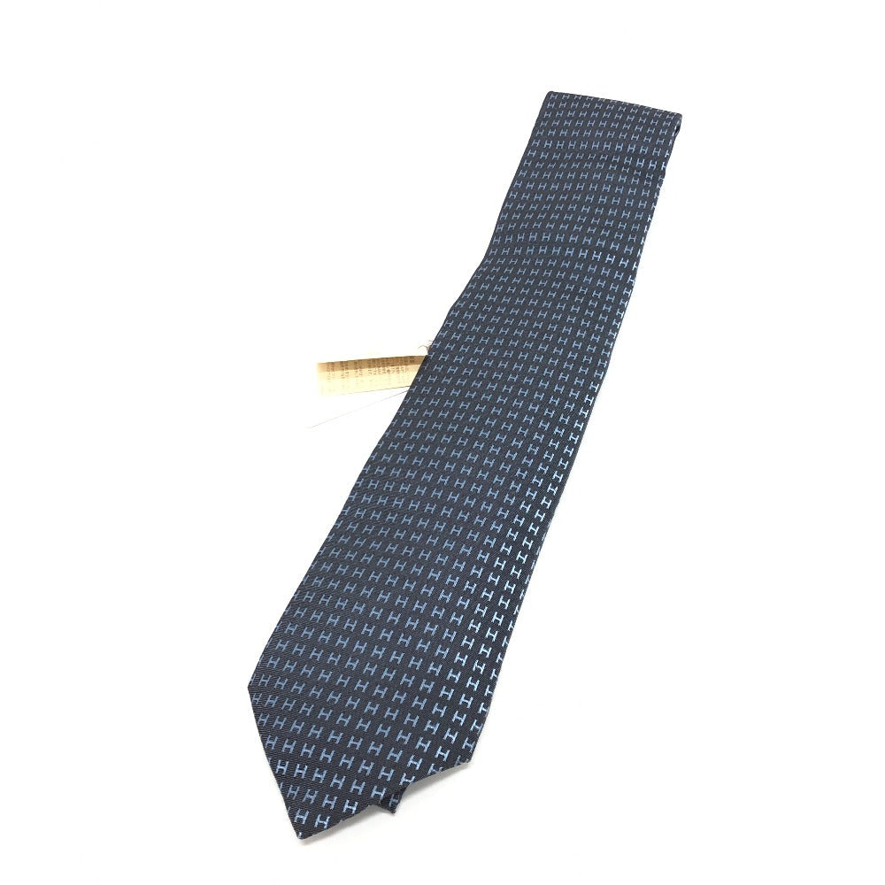 HERMES tie silk gray H logo mens  d