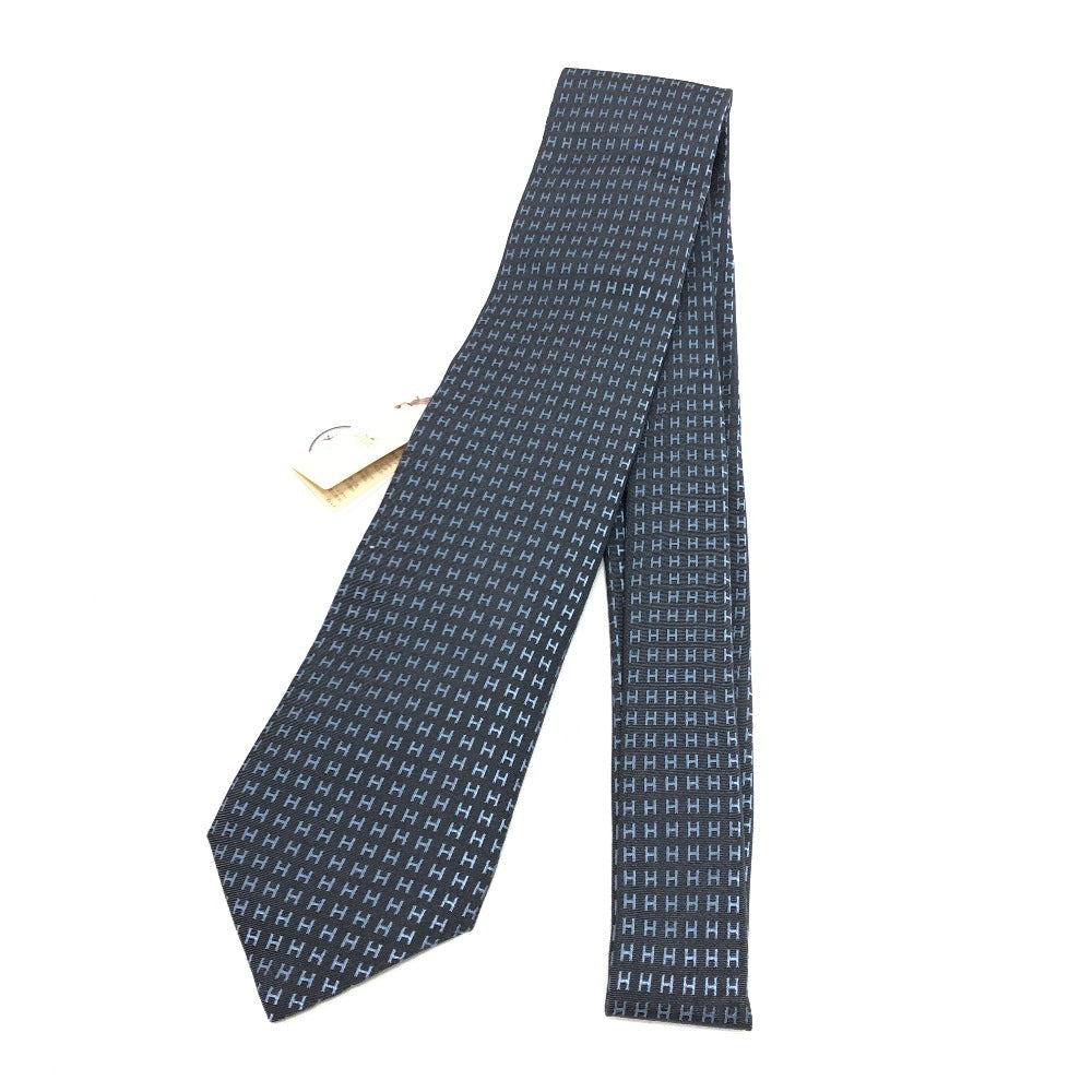 HERMES tie silk gray H logo mens  d