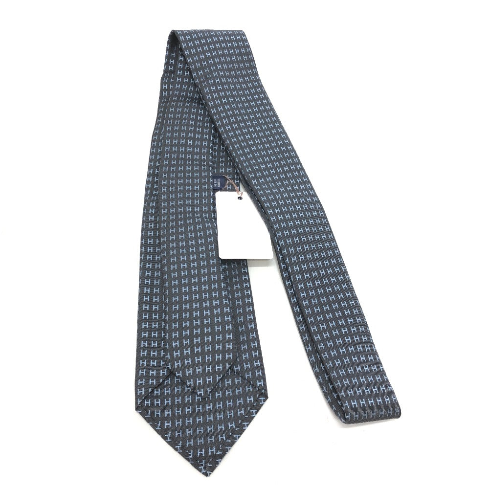 HERMES tie silk gray H logo mens  d