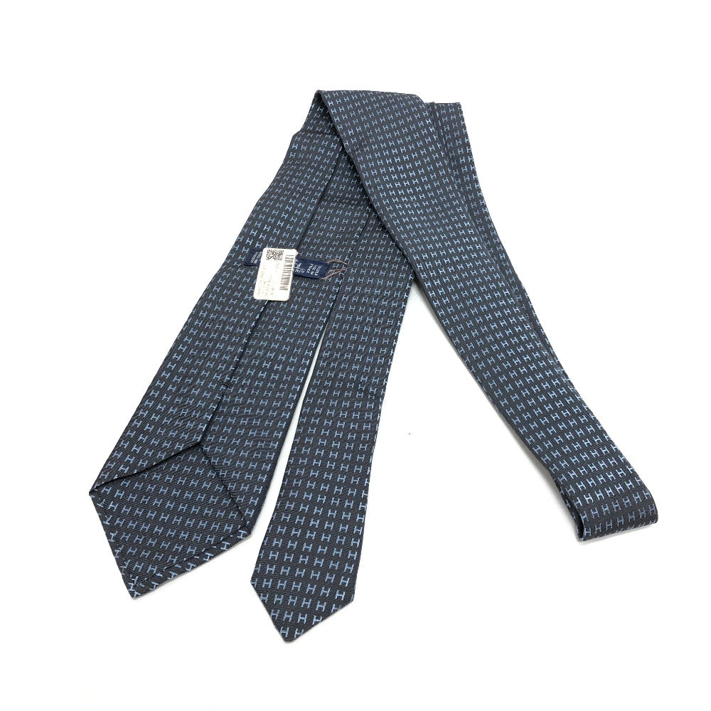 HERMES tie silk gray H logo mens  d