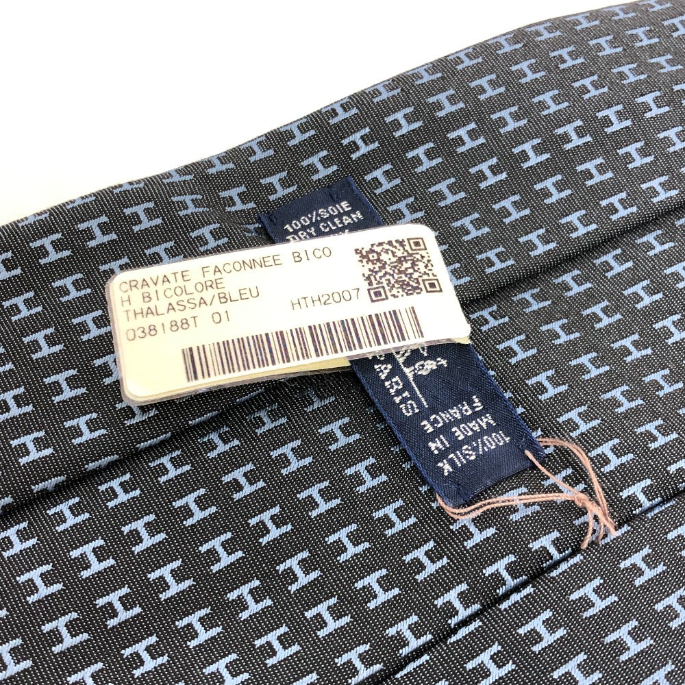 HERMES tie silk gray H logo mens  d