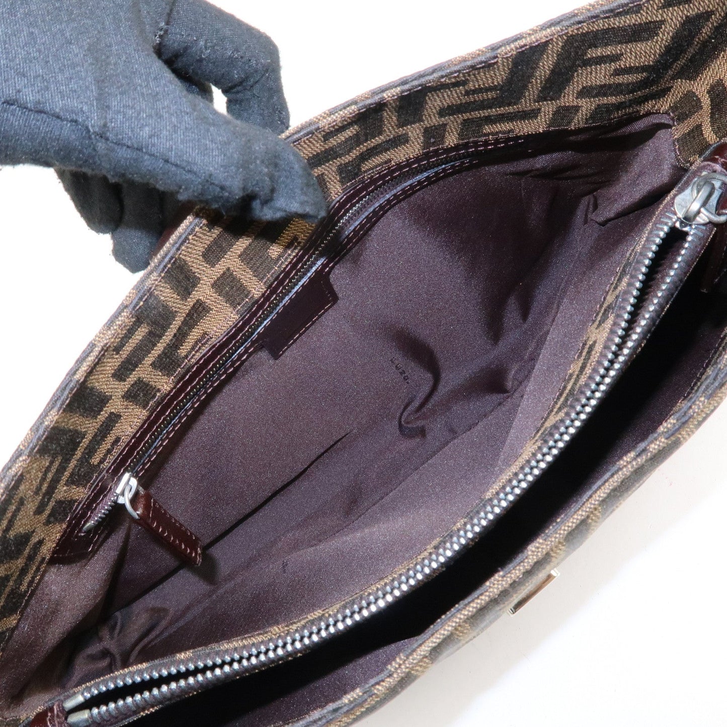 FENDI Zucca Canvas Leather Shoulder Bag Brown Black 9161150001  d