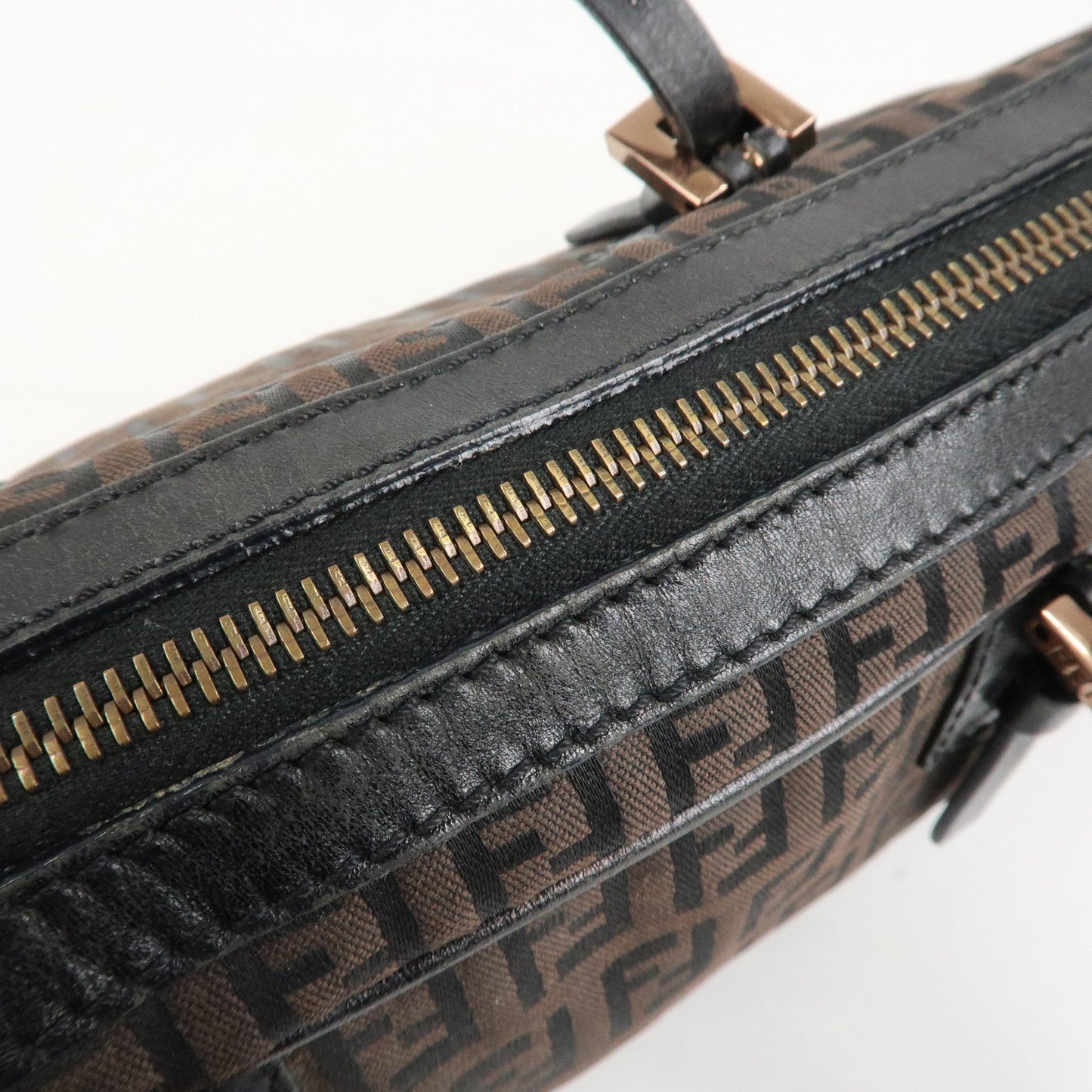 FENDI Zucchino Canvas Leather Hand Bag Brown Black 8BL006  d