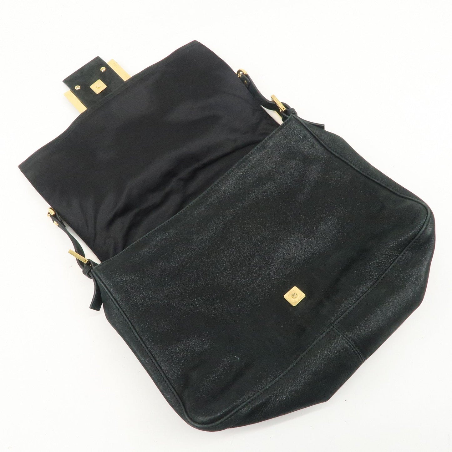 FENDI Mamma Baguette Leather Chain Shoulder Bag Gold Black 8BR638  d