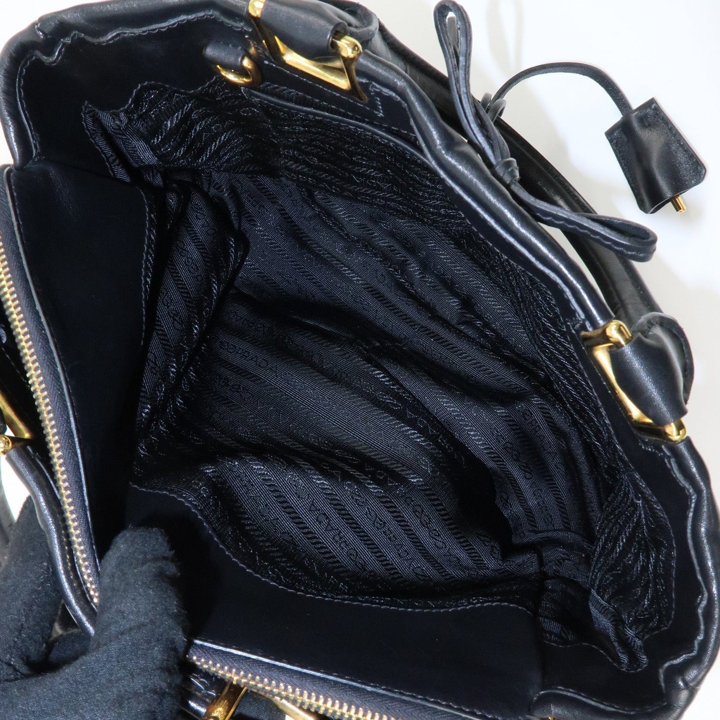PRADA Leather Ribbon 2way Bag Hand Bag Black BN2244  d