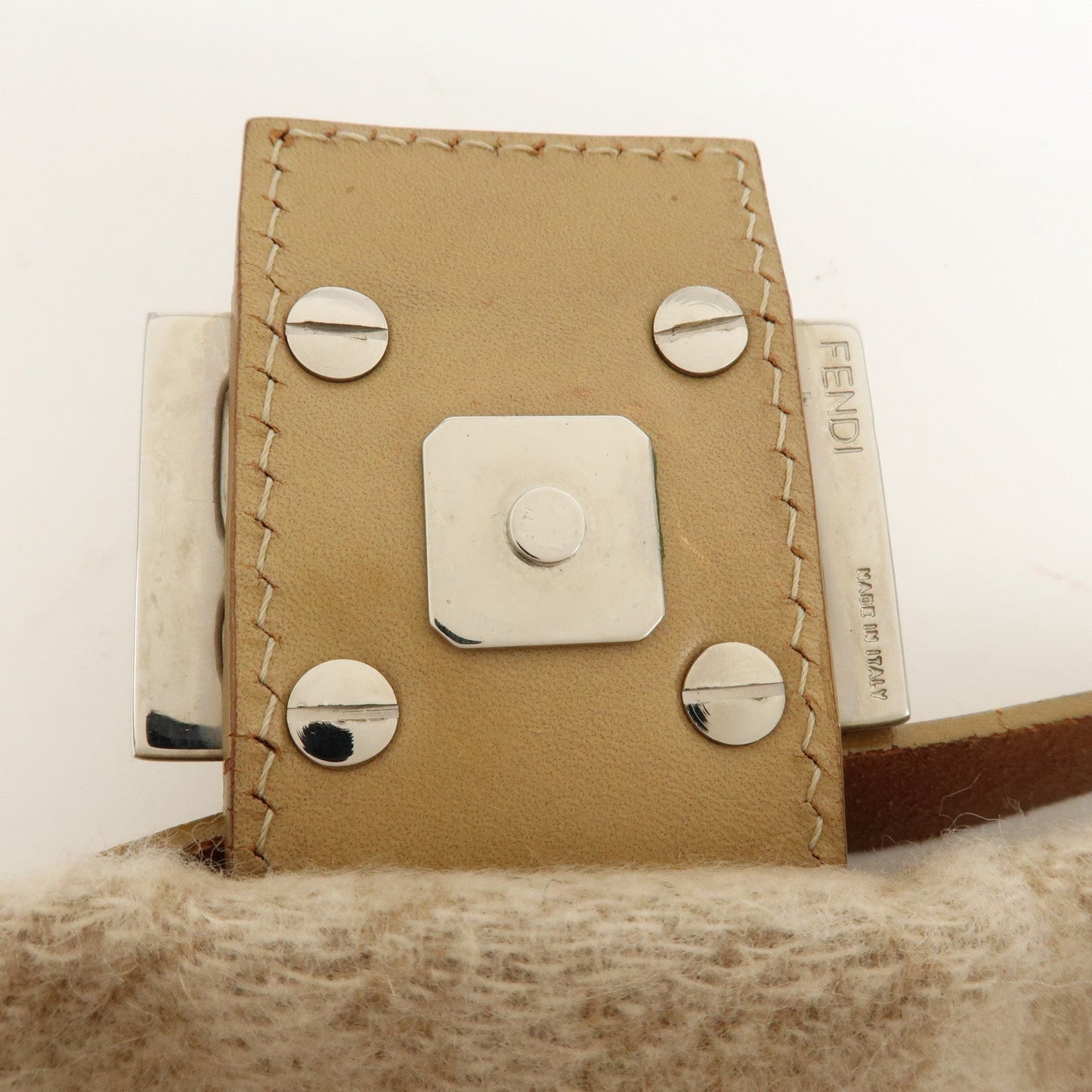 FENDI Mamma Baguette Zucca Wool Leather Shoulder Bag Beige 26424  d