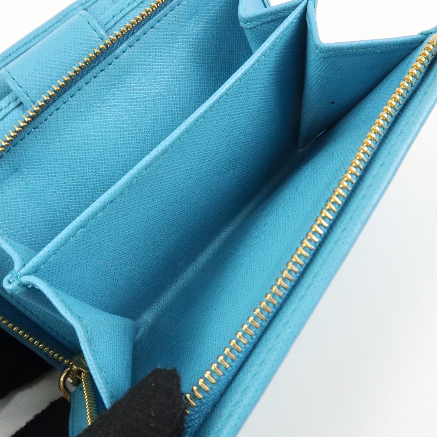 PRADA Logo Leather Bi-Fold Wallet Purse Light Blue 1ML225  d