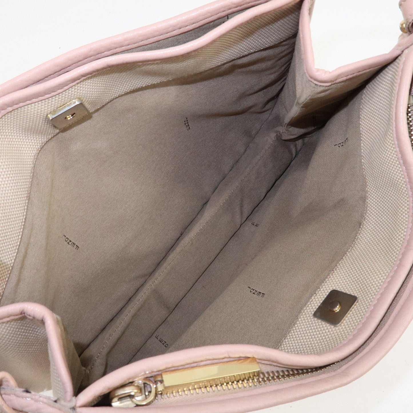 FENDI Logo Canvas Leather Shoulder Bag Beige Pink 8BT084  d