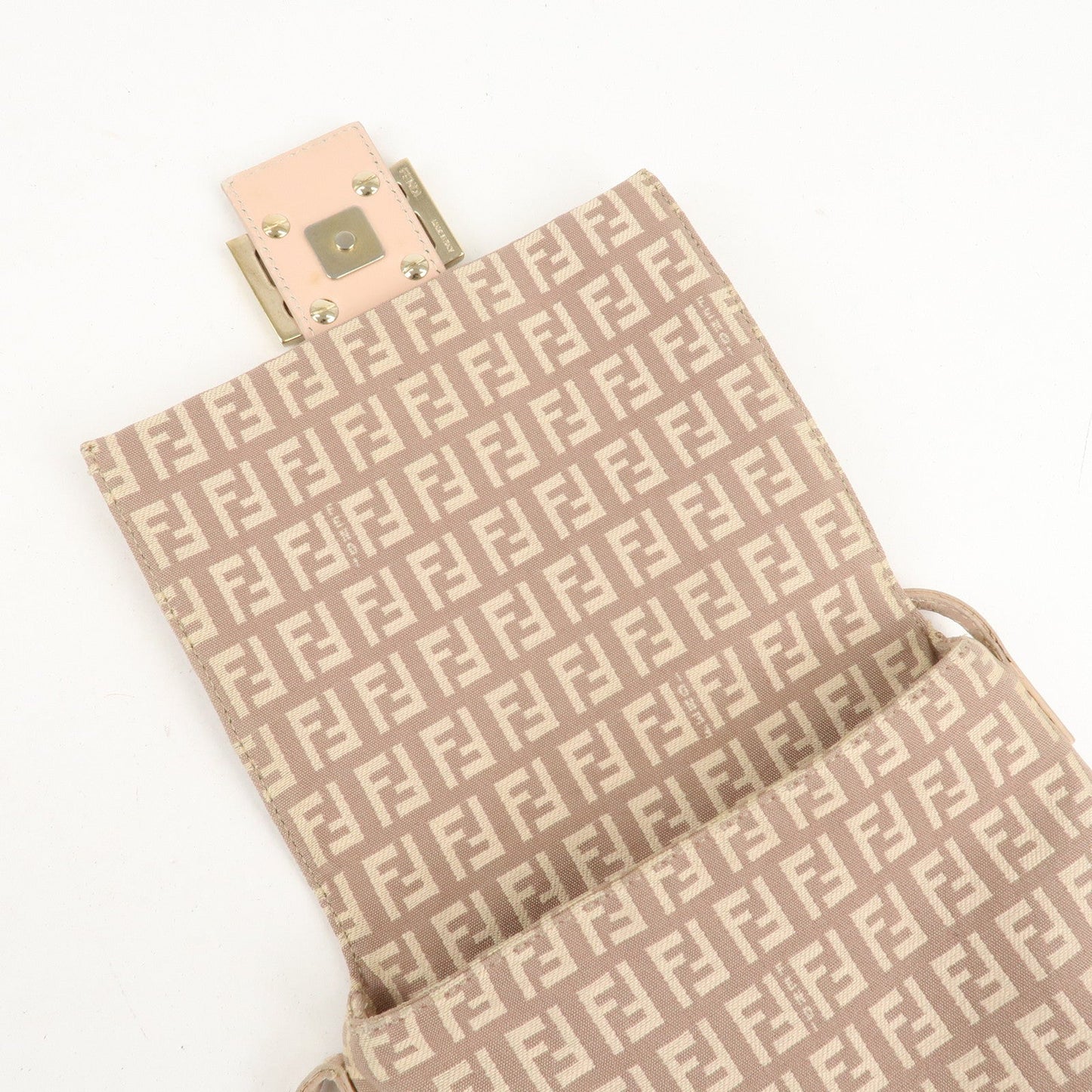 FENDI Zucchino Canvas Leather Shoulder Bag Pink Beige 8BT075  d