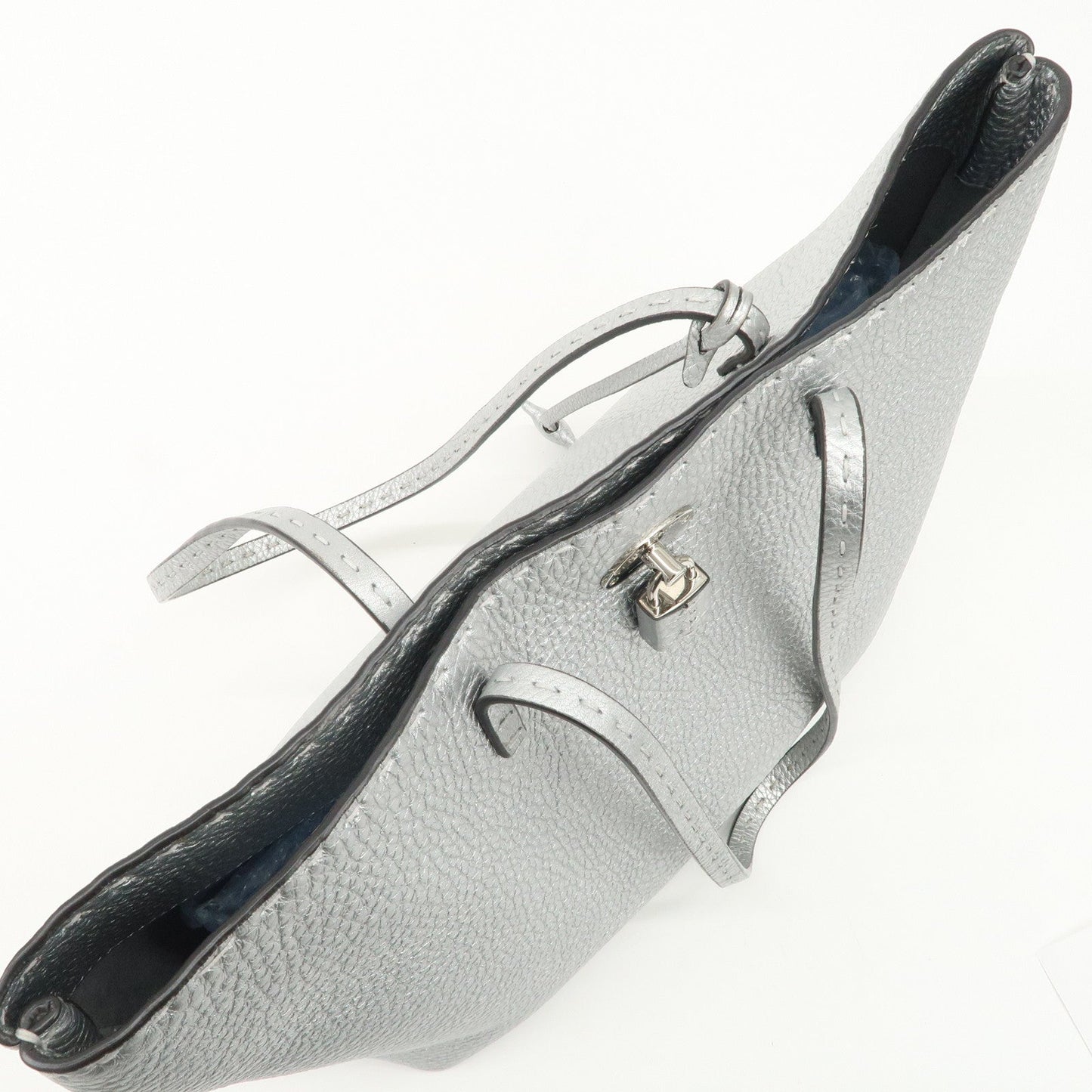 FENDI Selleria Leather Small Carla Tote Bag Silver 8BH257  d