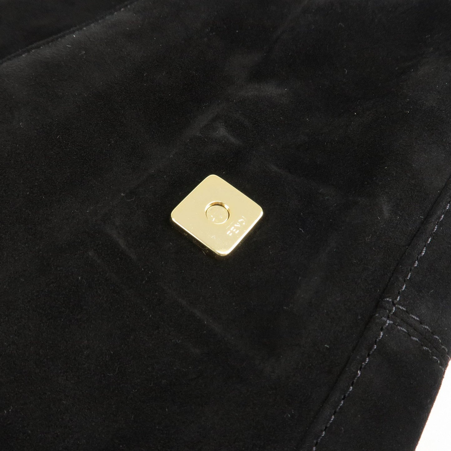 FENDI Mamma Baguette Suede Leather Shoulder Bag Black 26424  d