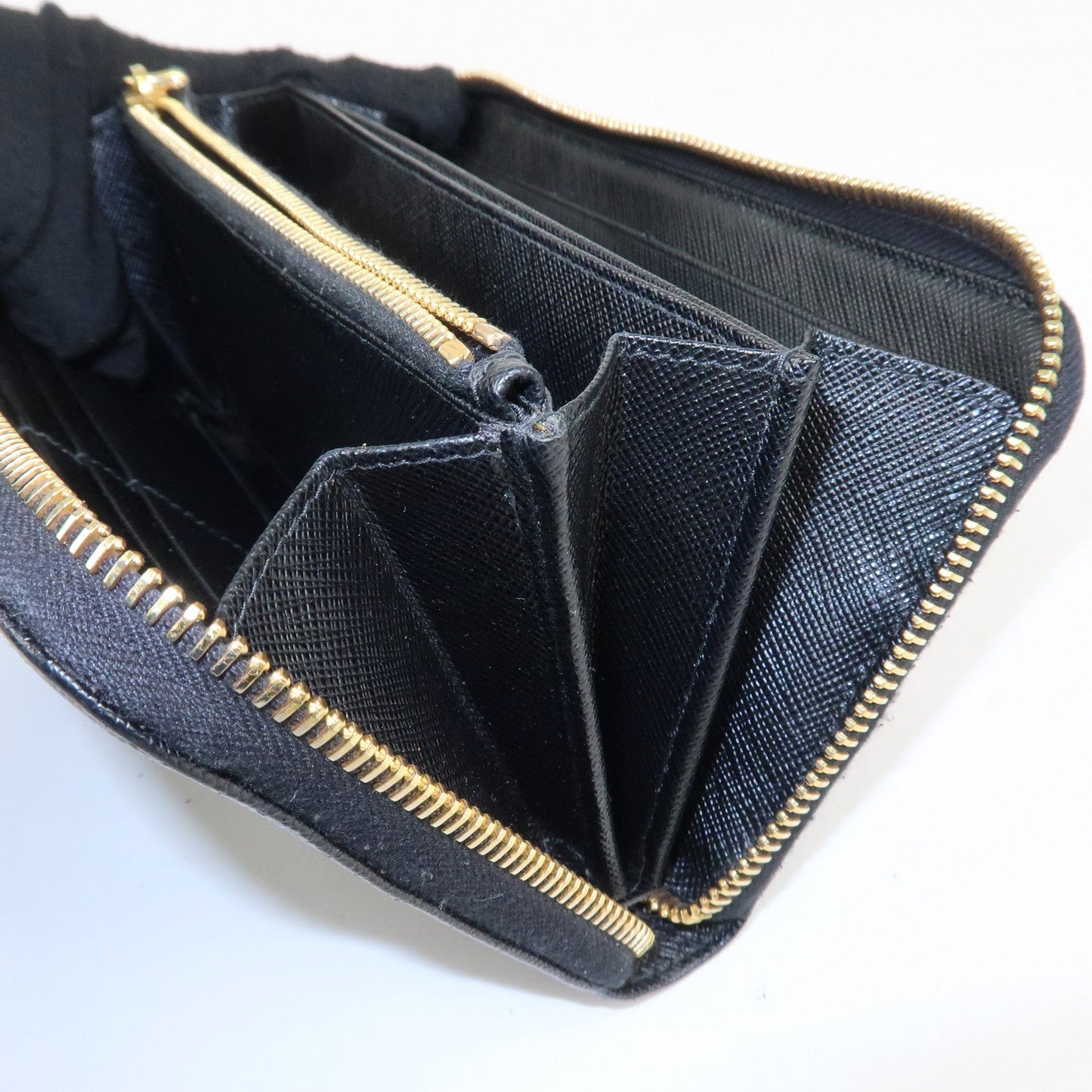 PRADA Saffiano Leather Round Zipper Long Wallet Black 1M0506  d