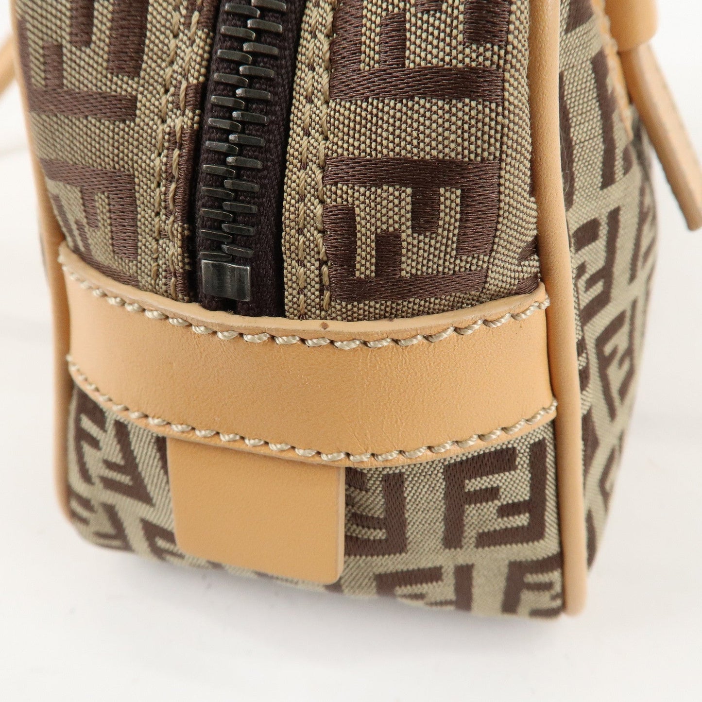 FENDI Zucchino Canvas Leather Small Boston Hand Bag Brown 8BN004  d