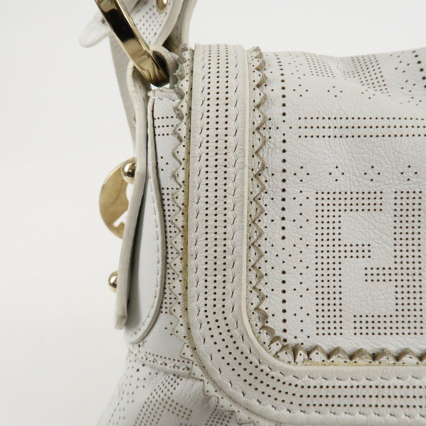 FENDI Zucca Leather Shoulder Bag Hand Bag White 8BR445  d