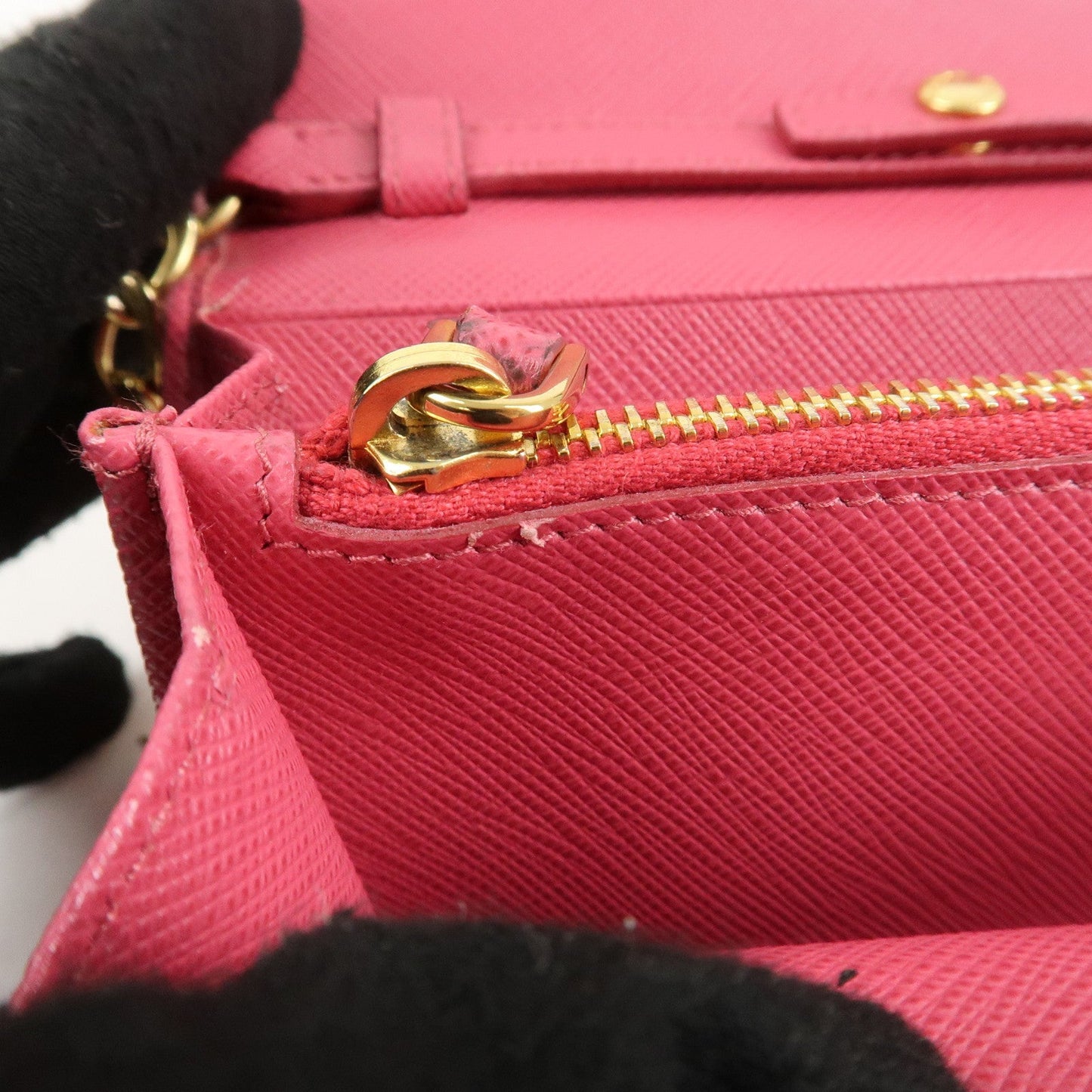PRADA Saffiano Metal Chain Wallet Shoulder Bag Pink 1DH002  d