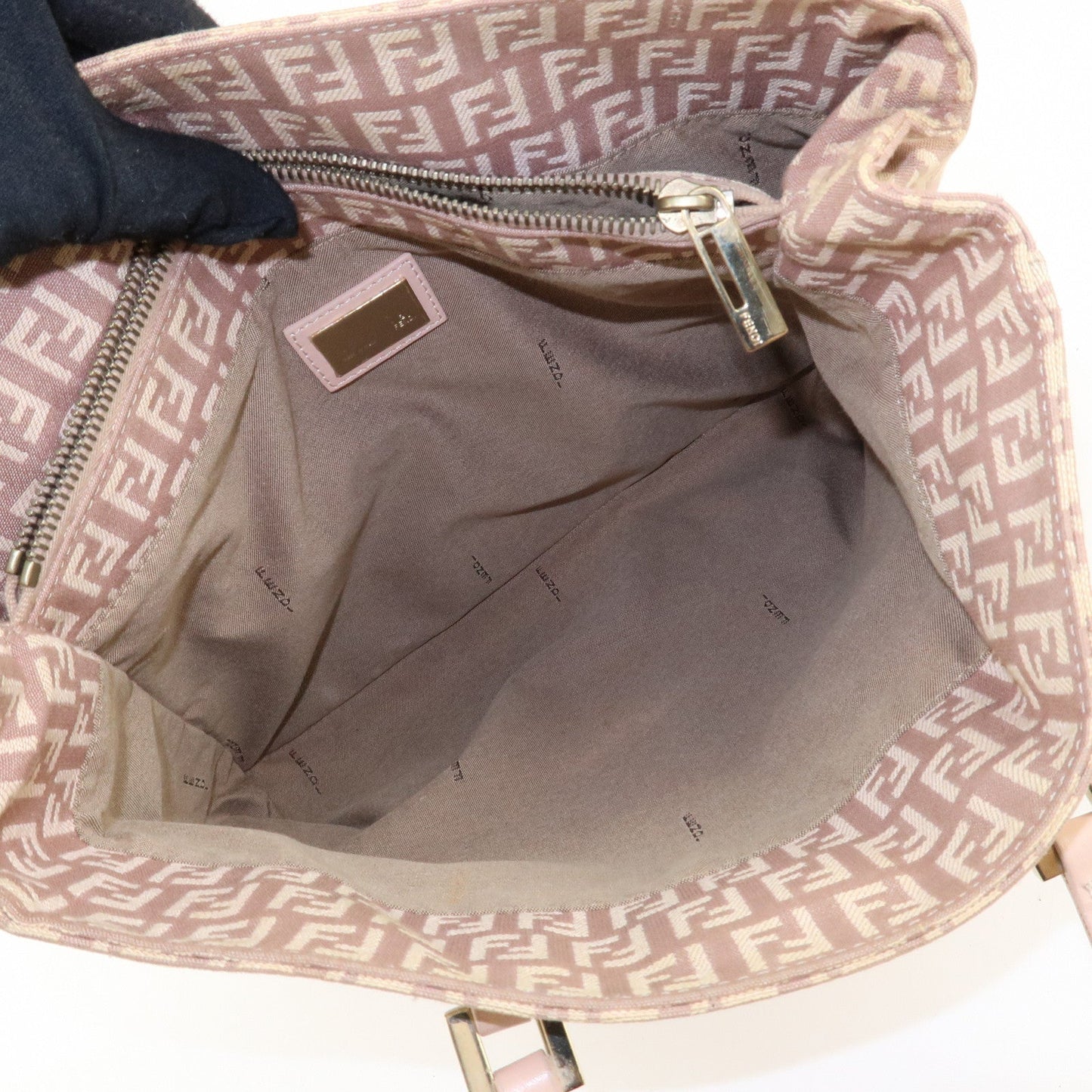 FENDI Zucchino Canvas Leather Tote Bag Pink Beige 8BH133  d