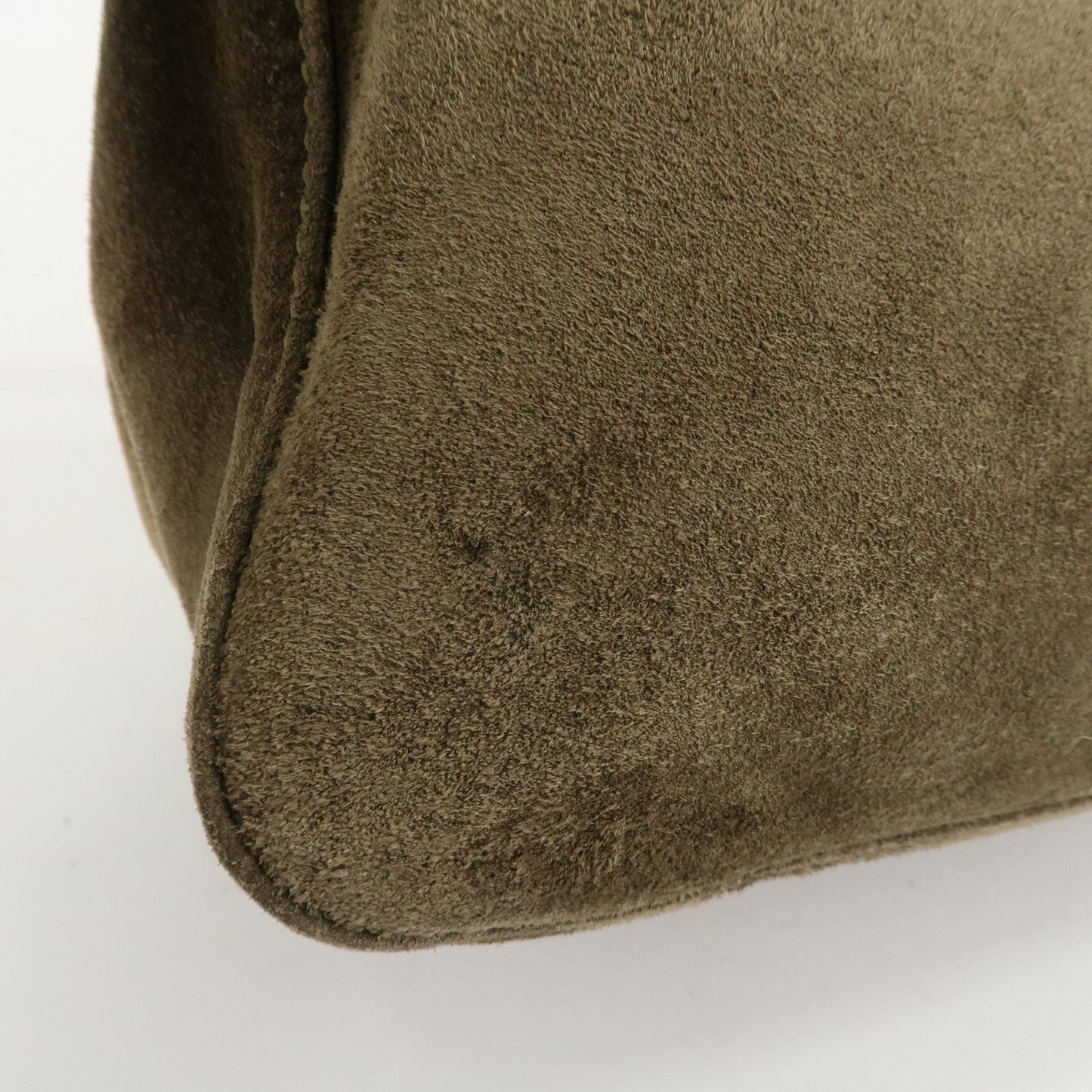 FENDI Mamma Baguette Suede Shoulder Bag Khaki 8BR001  d