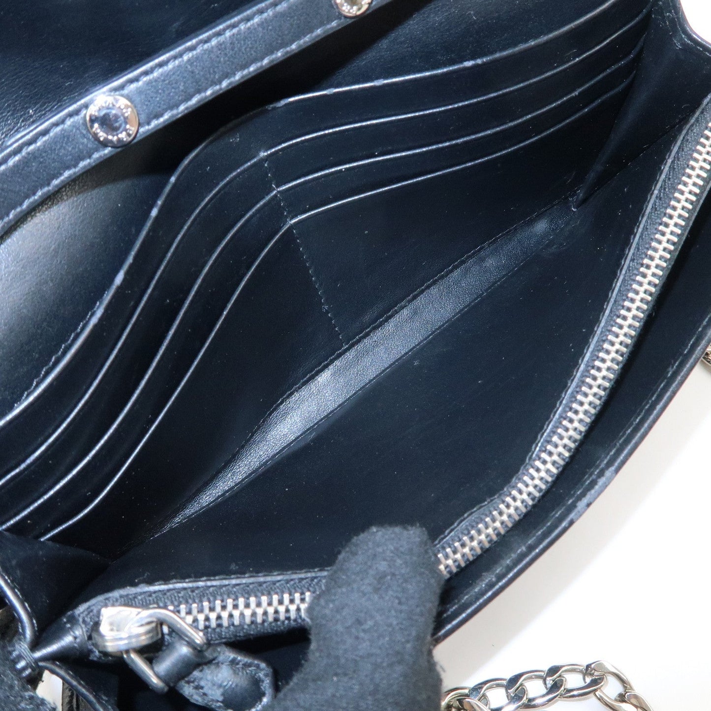 PRADA Grommet Nylon Leather Chain Long Wallet Black Silver HDW  d