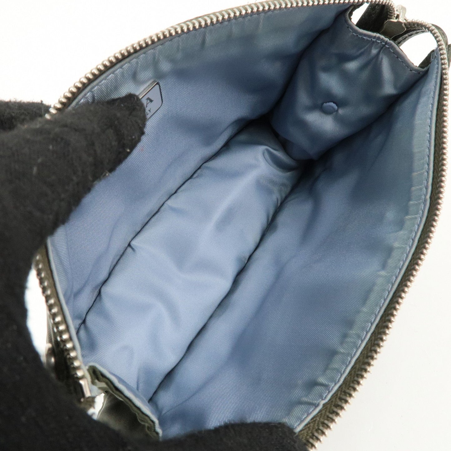 PRADA Tessuto Travel Pouch Studs Military Silver HDW  d
