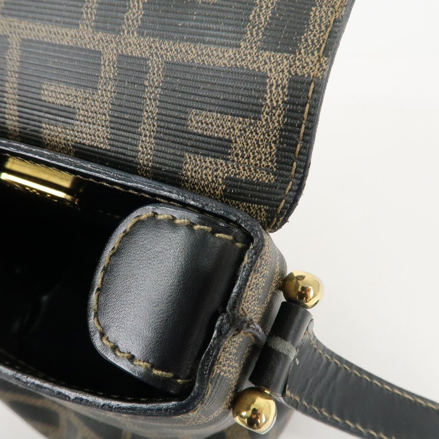 FENDI Zucca Logo Print PVC Leather Shoulder Bag Black Brown  d