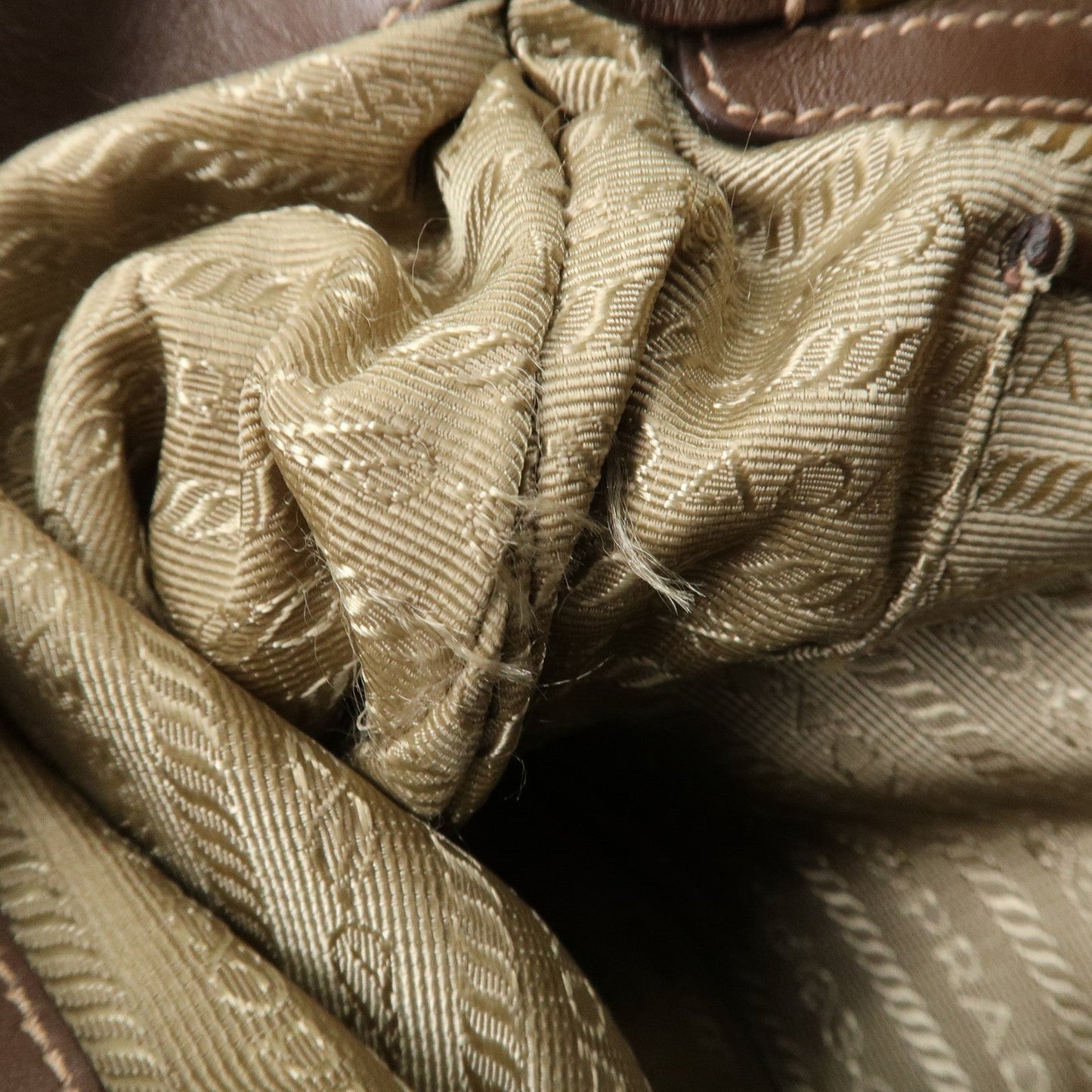PRADA Jacquard Leather Shoulder Crossbody Bag Beige Brown BT867A  d