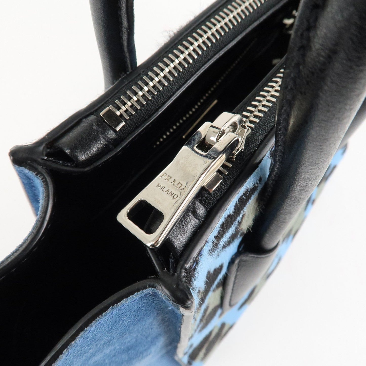 PRADA Unborn Calf Suede Leather 2Way Hand Bag Blue Black 1BA025  d