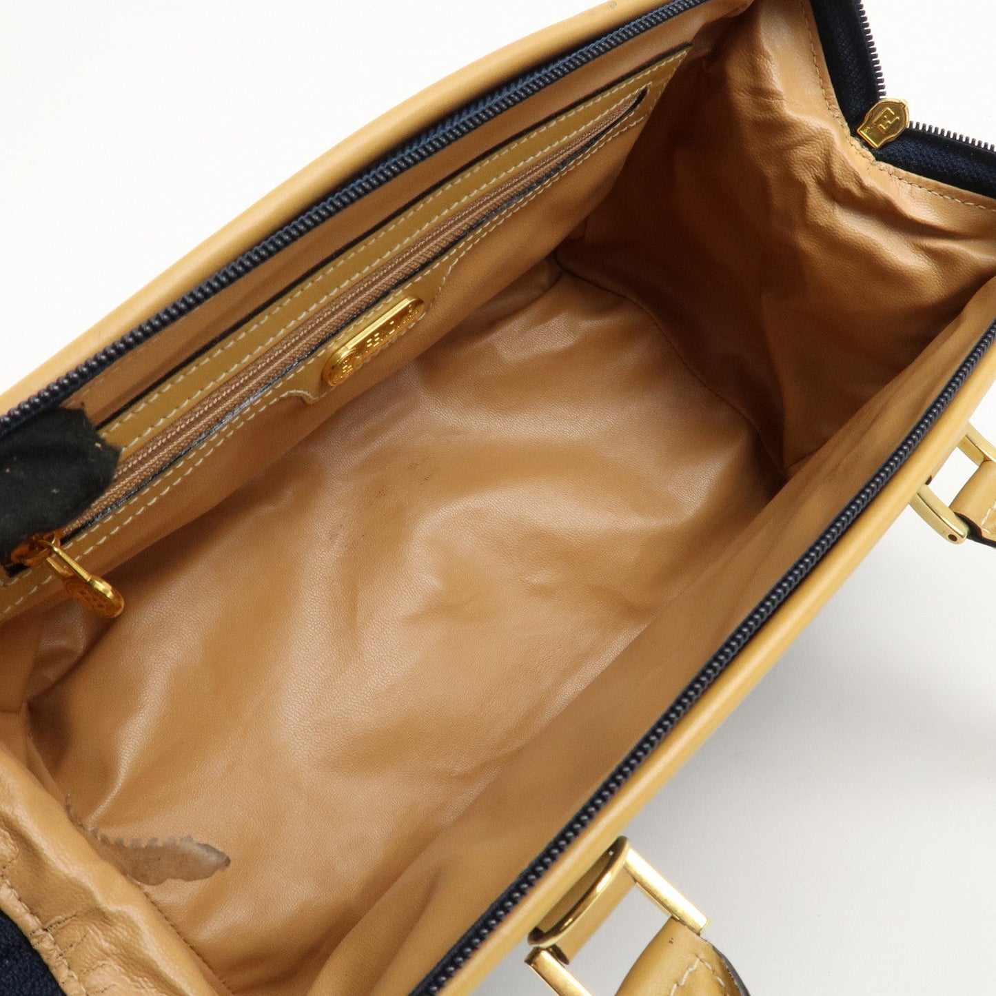 FENDI PVC Leather 2Way Bag Hand Bag Navy Brown  d