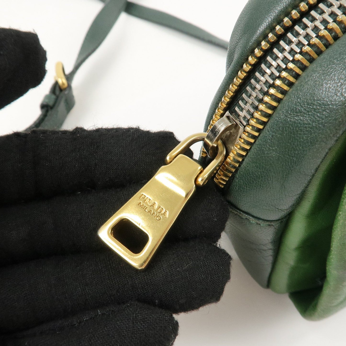 PRADA Logo Leather Ribbon Shoulder Bag Green BP0166  d