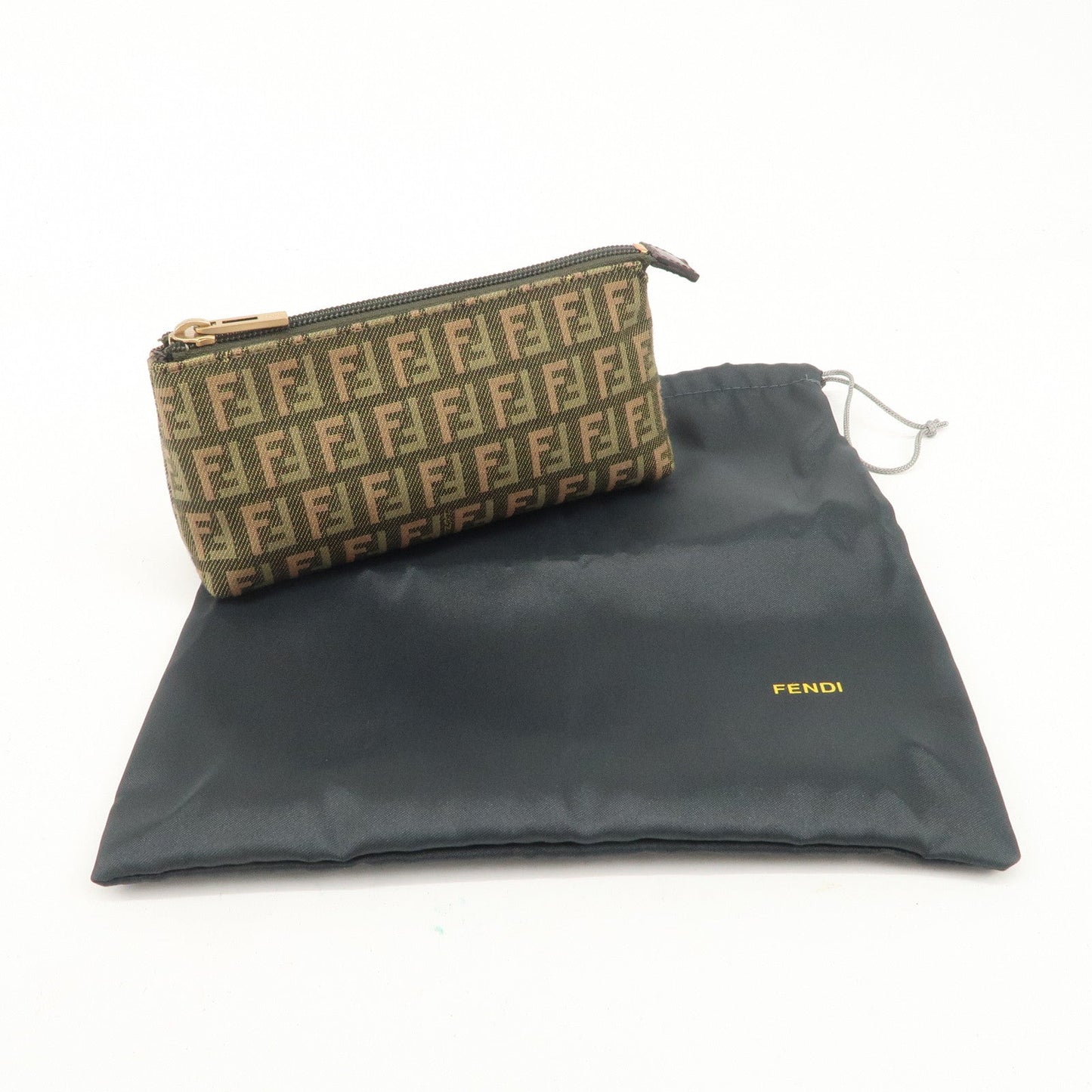 FENDI Zucca Canvas Leather Pouch Mini Bag Khaki Brown 7N0037  d