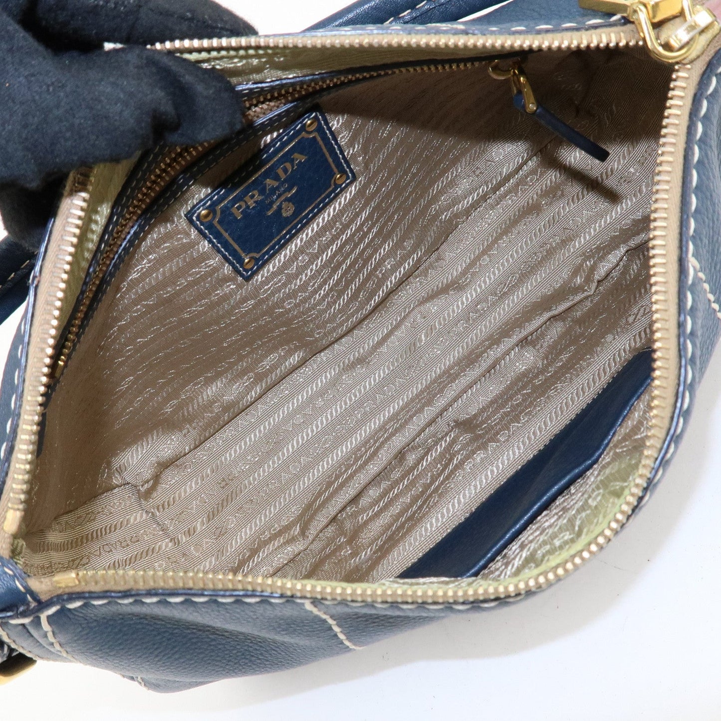 PRADA Soft Calf Leather Shoulder Bag Hand Bag Blue BR4690  d